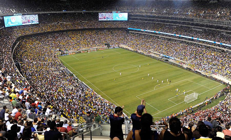 An overall shot of the New Meadowlands Stadium. The mens national team of Brazil (BRA) defeated the United States (USA) 2-0 during an international friendly at the New Meadowlands Stadium in East Rutherford, NJ, on August 10, 2010.