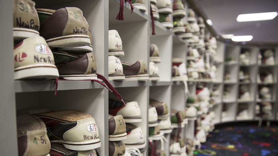 Shoes line the walls at at the New River Bowling Center, Nov. 17. The bowling center aboard Marine Corps Air Station New River has 16 lanes for fun and recreation as well as arcade games, a pool table and a Snack Bar.