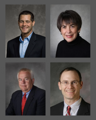The 2020 elected school board members, clockwise from top left: Rusty Rathburn, Terri Novarria, Rusty Droppers, and Bo Snyder. 