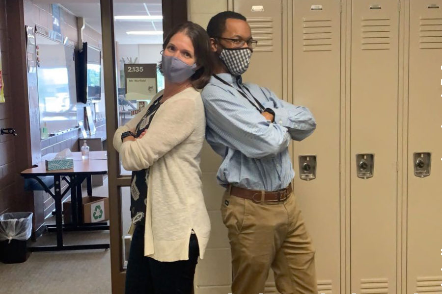 History teacher Greathen Derenne (left) mentored new teacher Aaron Warfield (right) during his time as an intern in 2020.