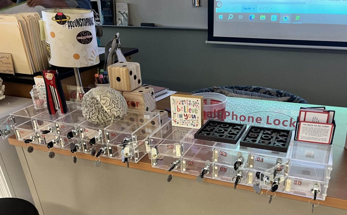 Several teachers have had cellphone storage devices in their classrooms even before the building policy changed. One of these teachers is science teacher Daniall Poulsen, who offered incentives for students to put their phones into these lockboxes during class. 