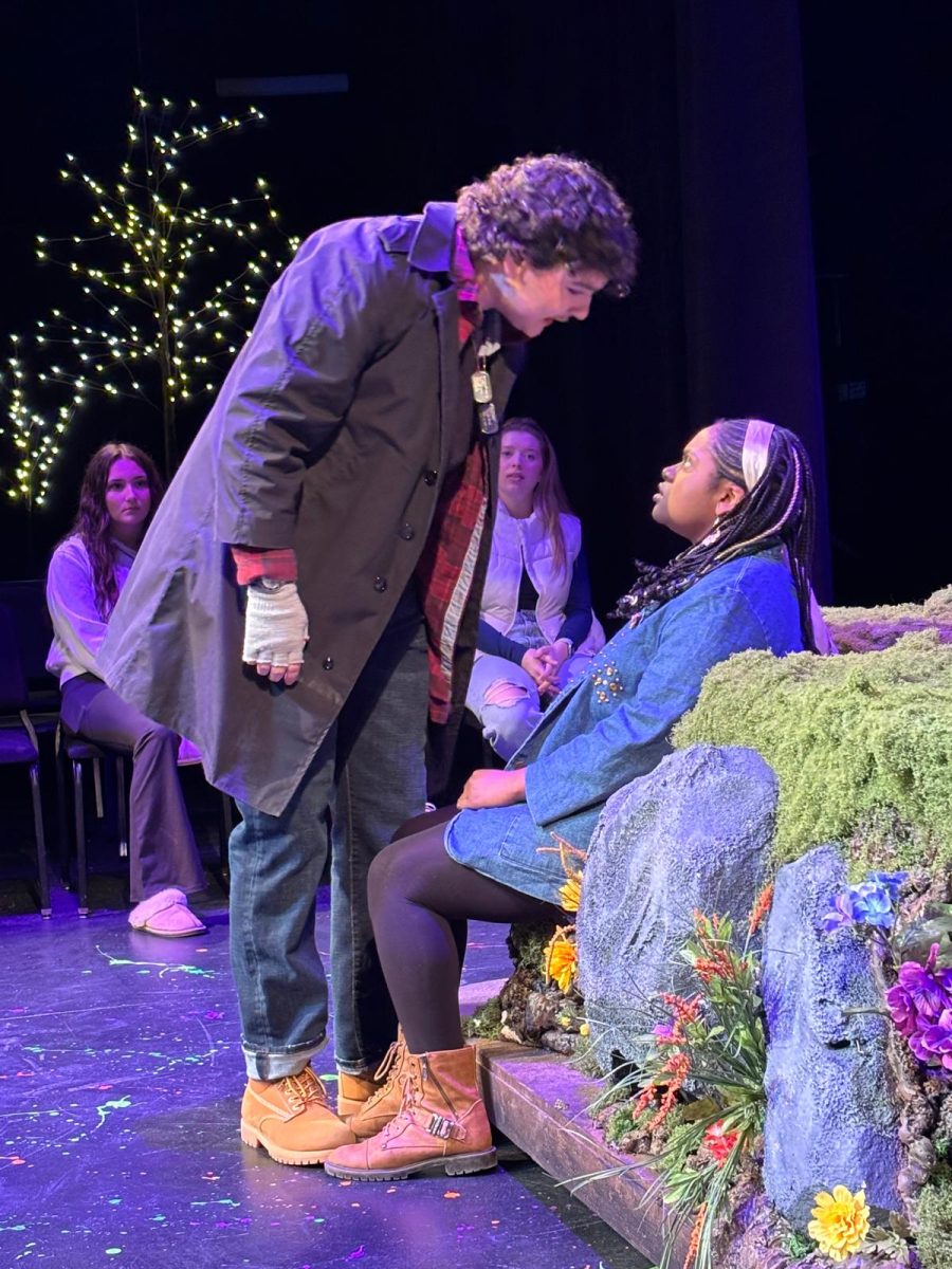 Vince Brow(left), who plays Demetrius, and Ariel Bennett(right), who plays Helena, perform a scene of ‘A Midsummer Night's Dream’ where Demetrius tells Helena that he does not love her. Photo by Riya Bhatt